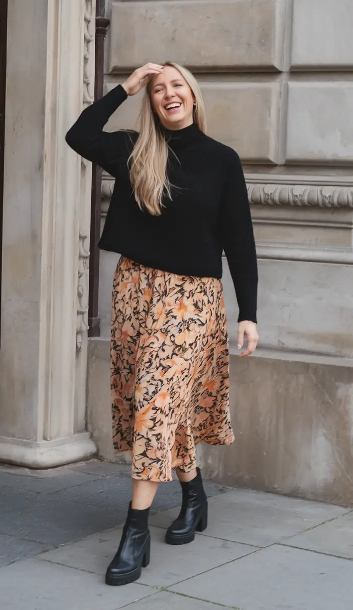 midsize fall outfits 2025 comfy Soft Floral Meets Chunky Edge