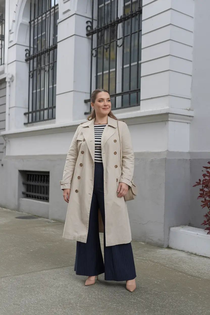 midsize fall outfits 2025 comfy Parisian Vibes with Navy and Stripes