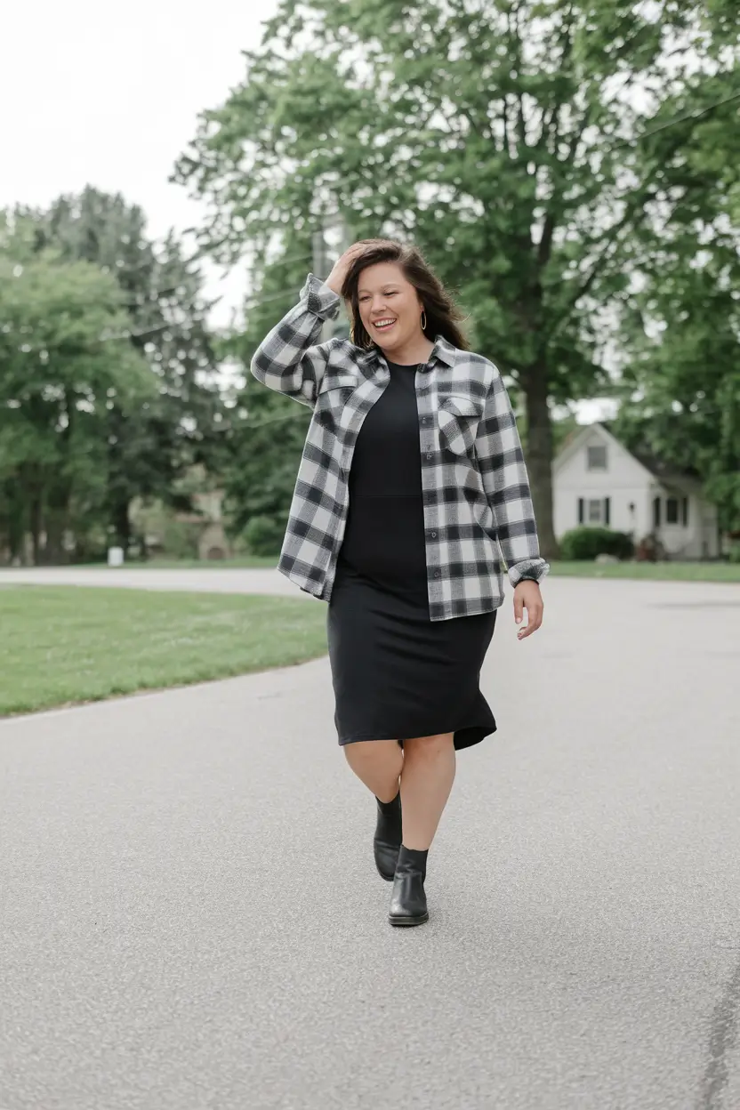 midsize fall outfits casual Everyday Black Dress with a Casual Twist