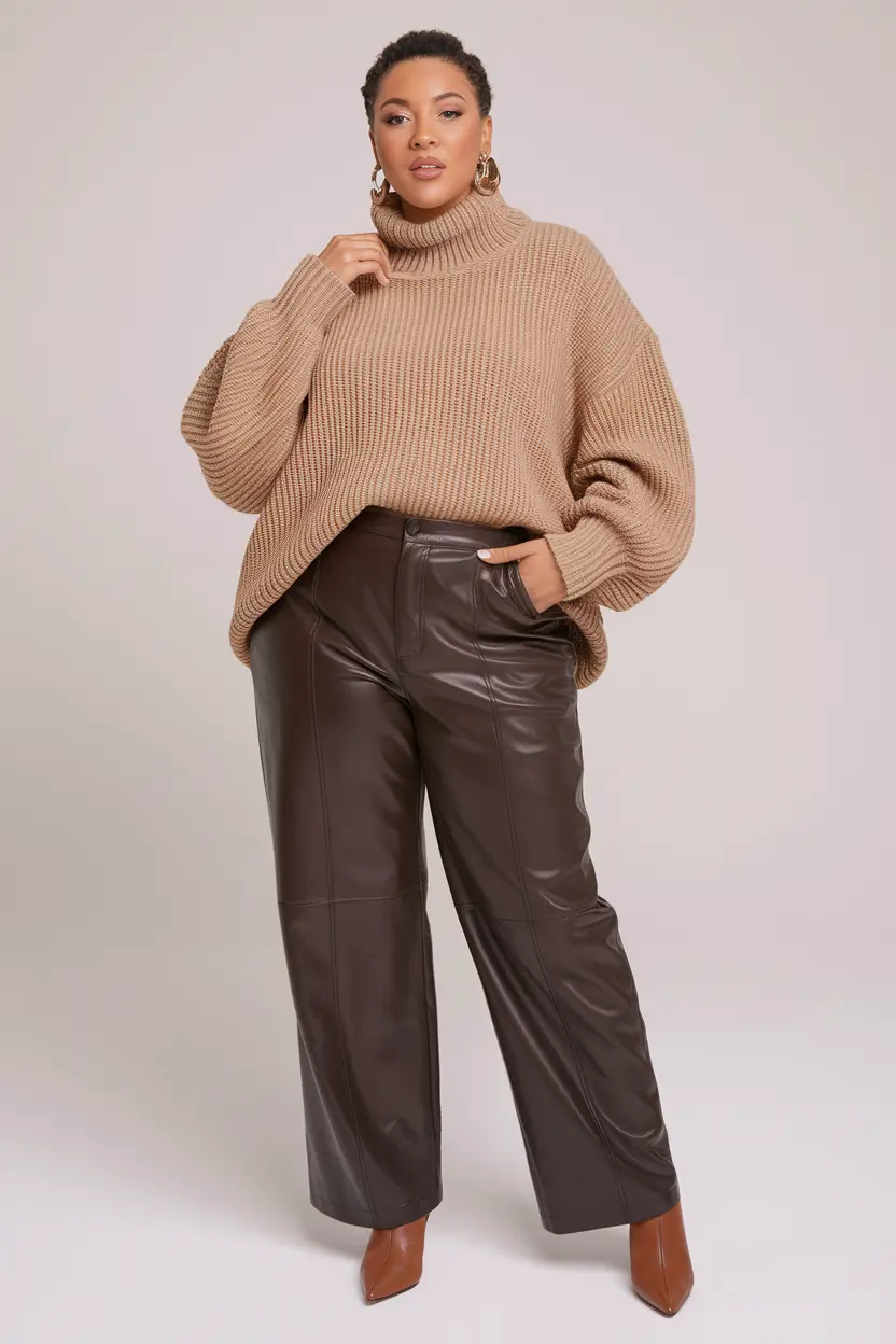 midsize fall outfits 2025 dressy Lux Layers in Leather and Knit