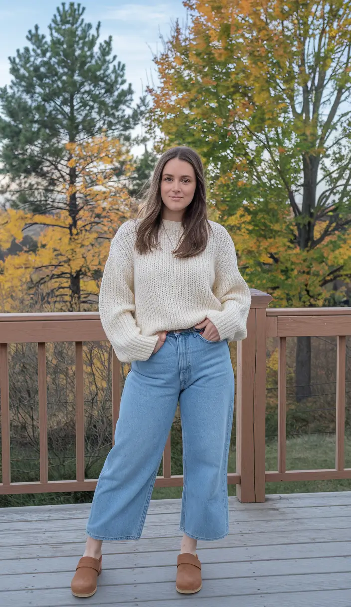 midsize fall outfits 2025 jeans Cropped Denim and Cream Knits Always Work