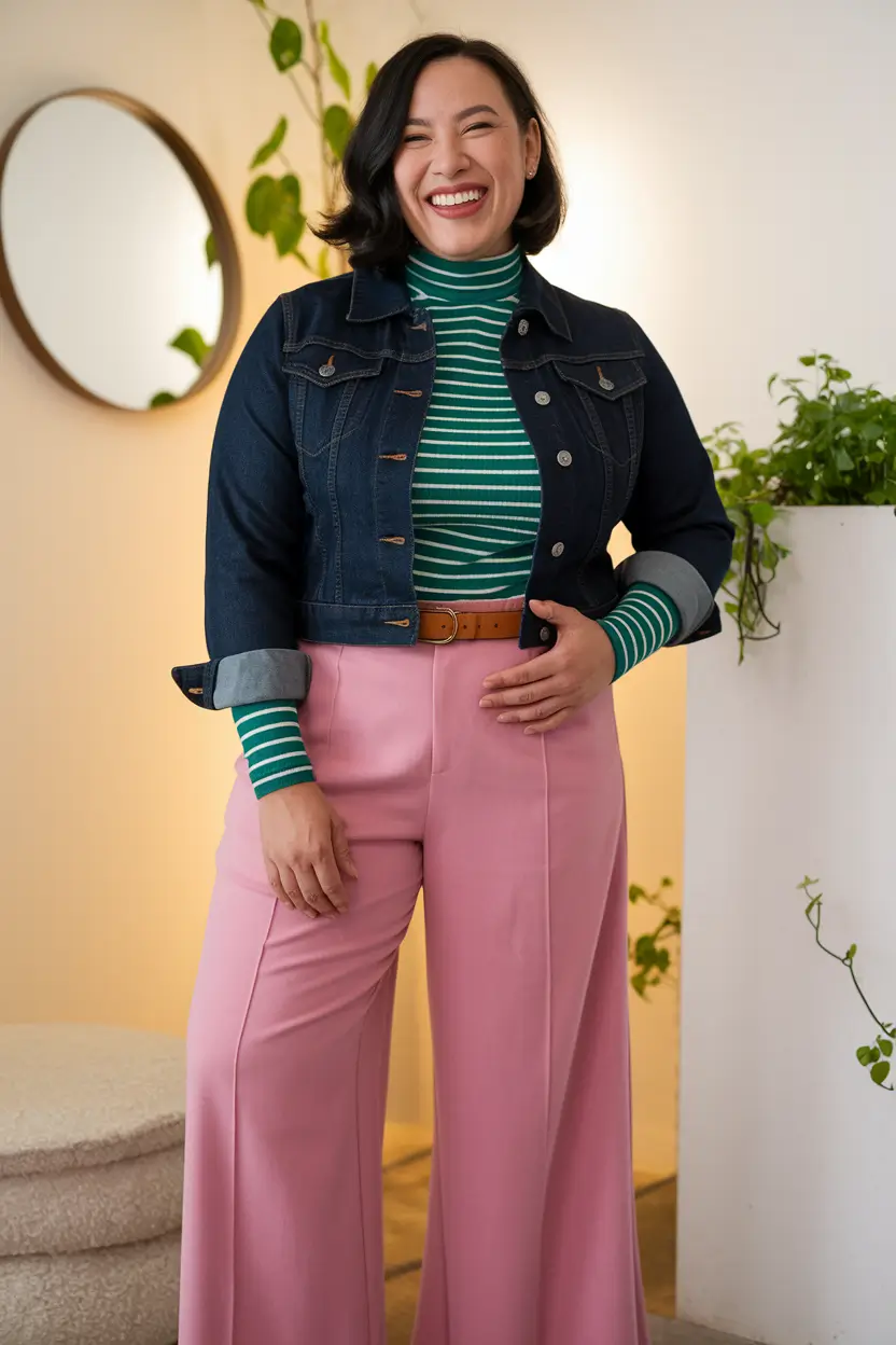 midsize fall outfits 2025 alt Color-Blocked Confidence in Wide-Leg Trousers