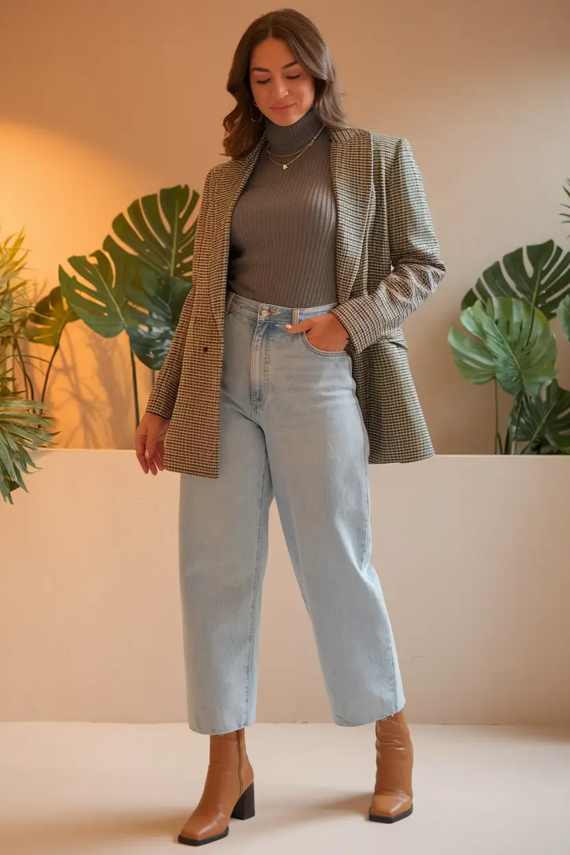 midsize fall outfits 2025 dressy Effortlessly Elevated With Light Denim and Layers