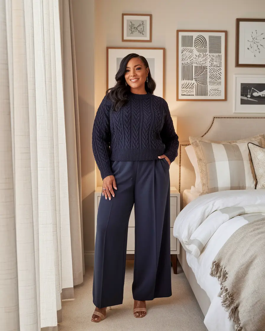 midsize fall outfits 2025 dressy Monochrome Navy for Maximum Elegance