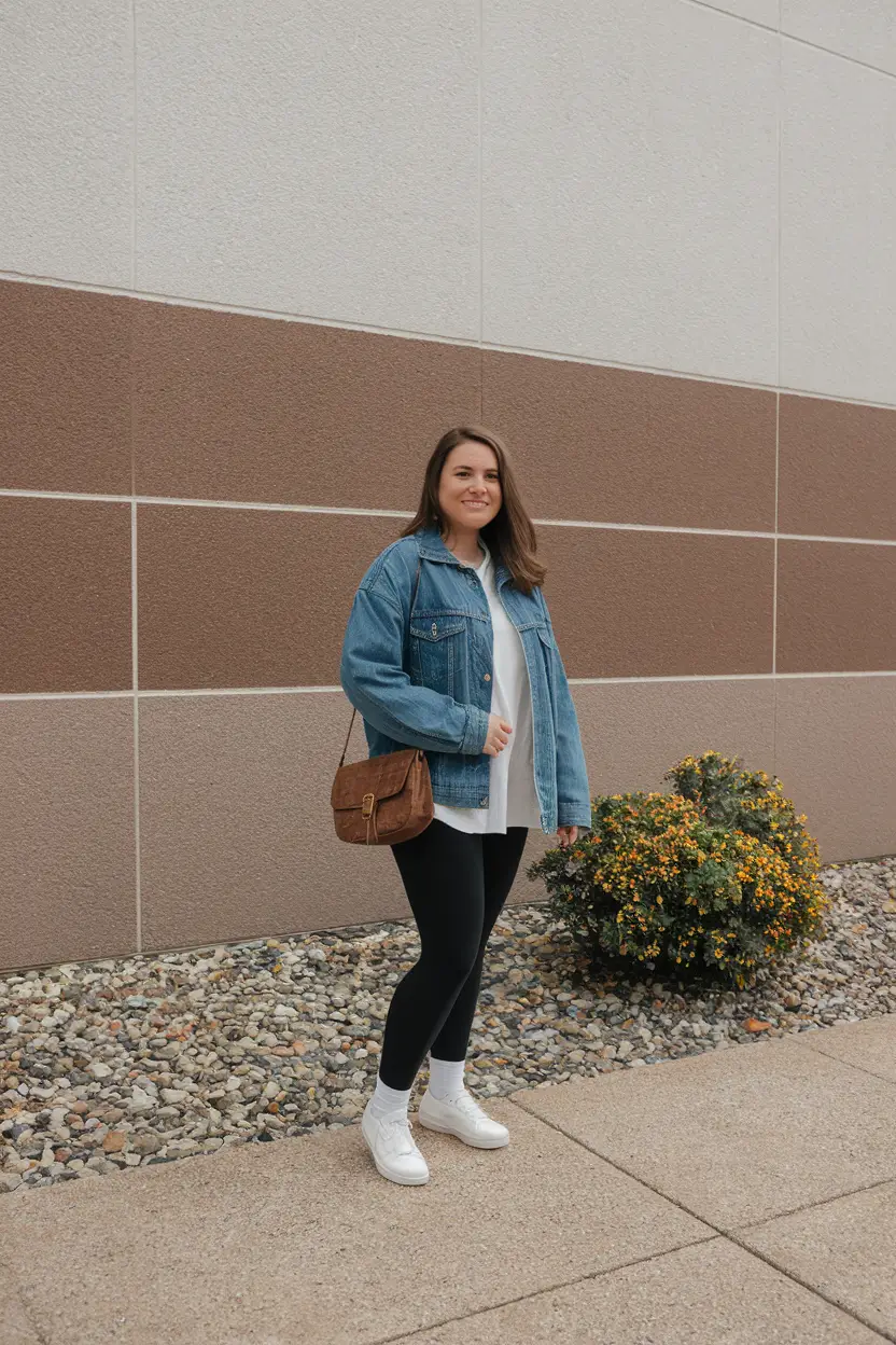 midsize fall outfits casual Street-Style Casual With Leggings and Denim