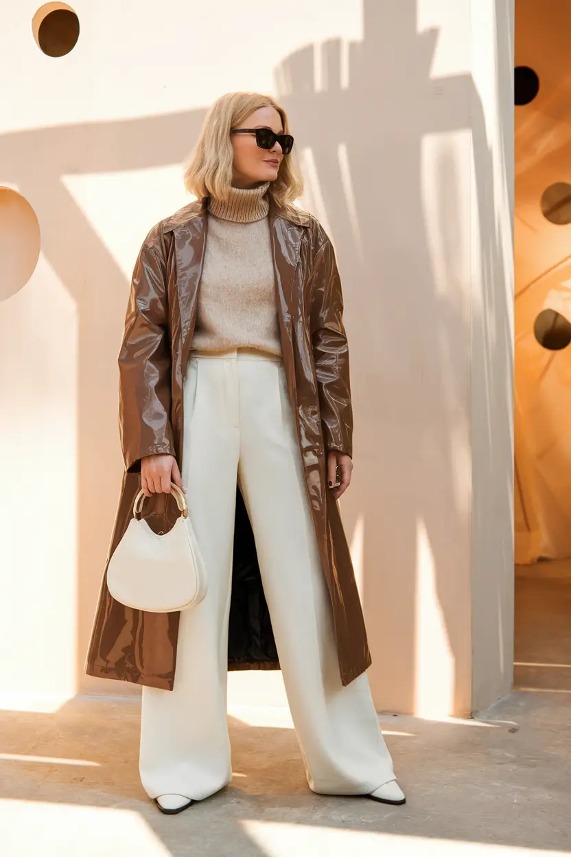 fall fashion outfits 2025 Glossy Neutrals with Elevated Shape