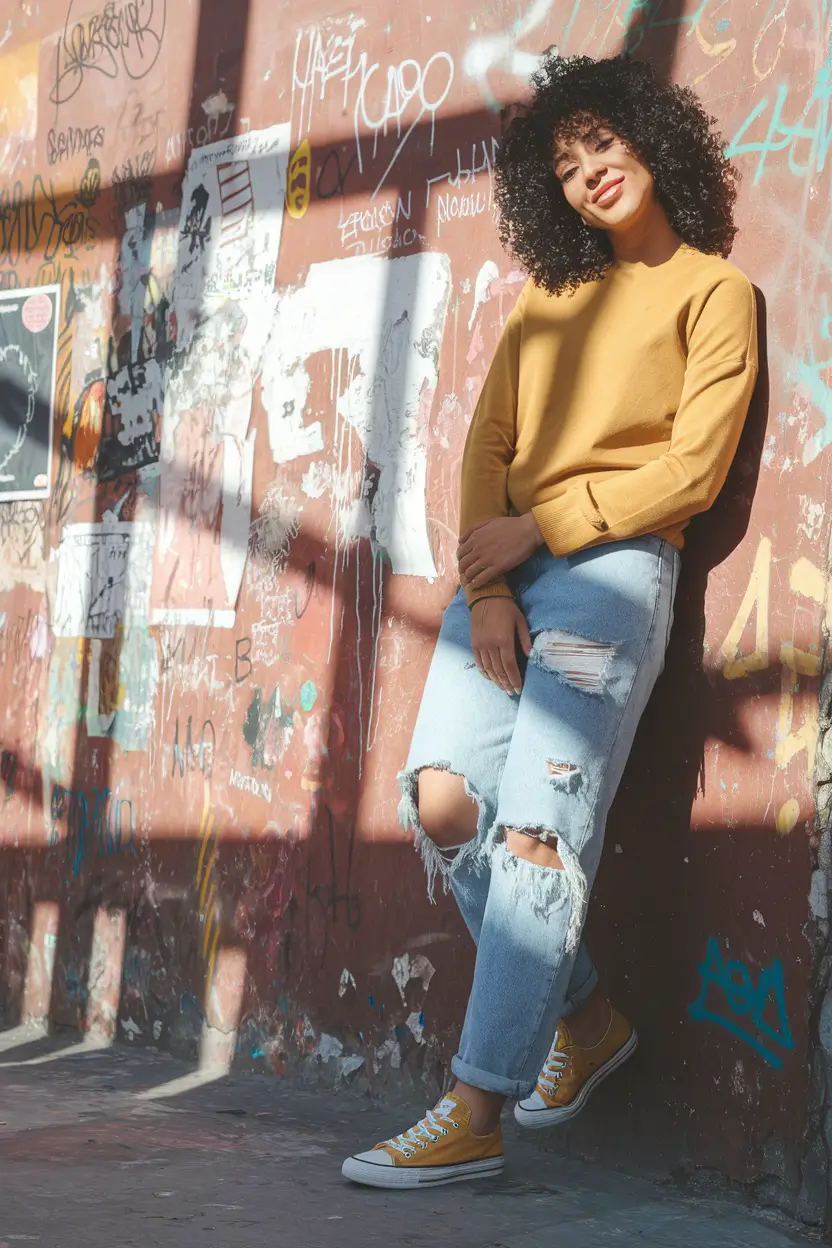 fall fashion outfits 2025 women City Wall Muse: The Perfect Distressed Denim Moment