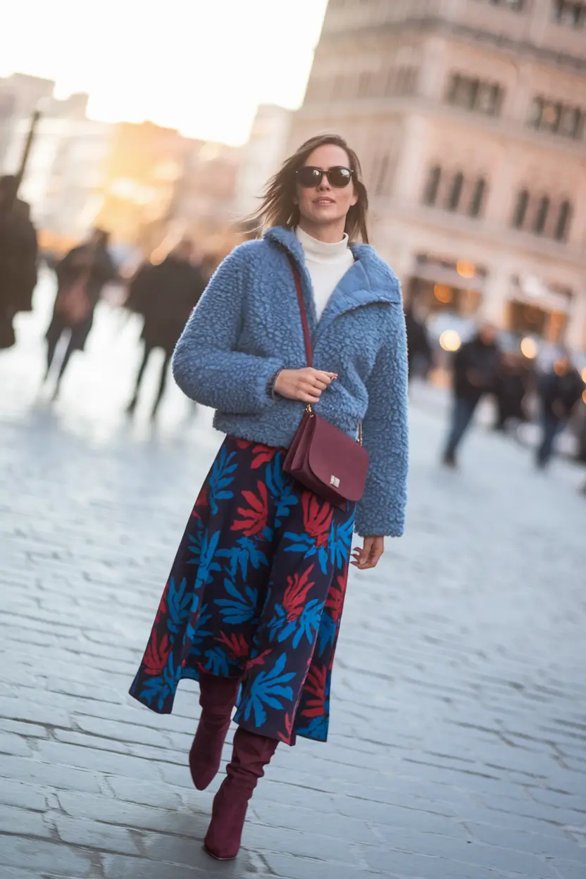 fall fashion outfits 2025 women Fluffy Texture Meets Graphic Print Drama