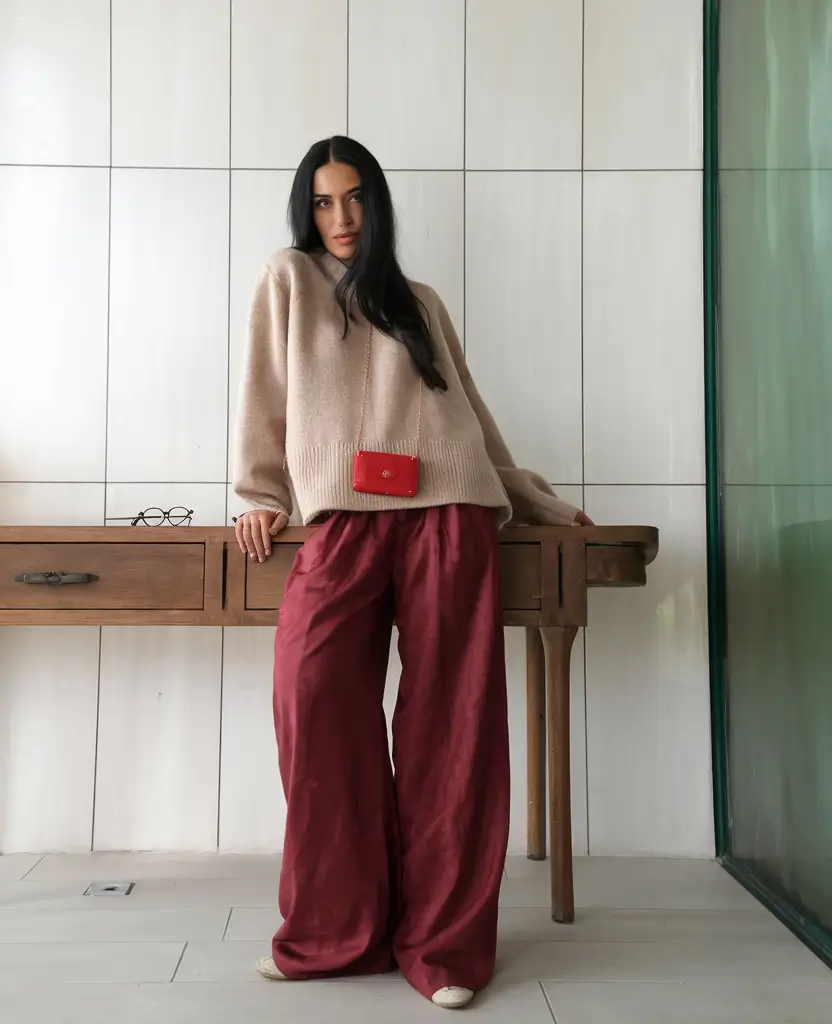 fall fashion trends for women 2025 Muted Elegance with a Pop of Red