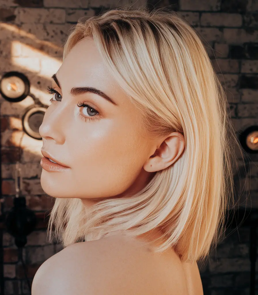 fall hair color for blondes ideas 2025 Glossy Blonde Meets City Lights