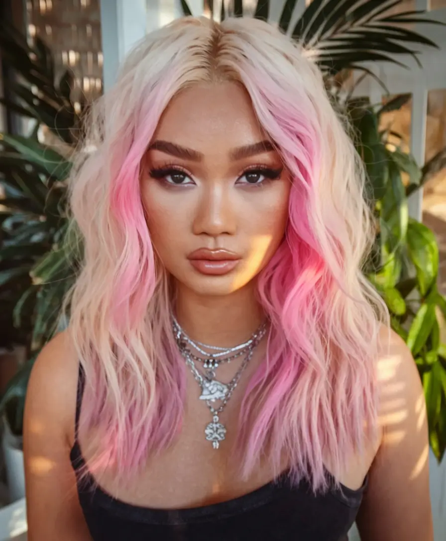 fall hair color for blondes ideas 2025 Cotton Candy Blonde with Bubblegum Edge