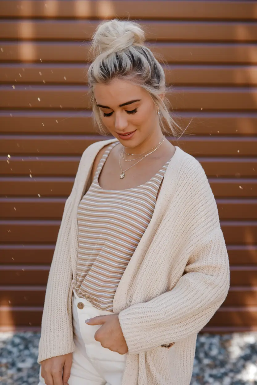 fall hair color for blondes ideas 2025 Top Knot with Cool-Toned Roots