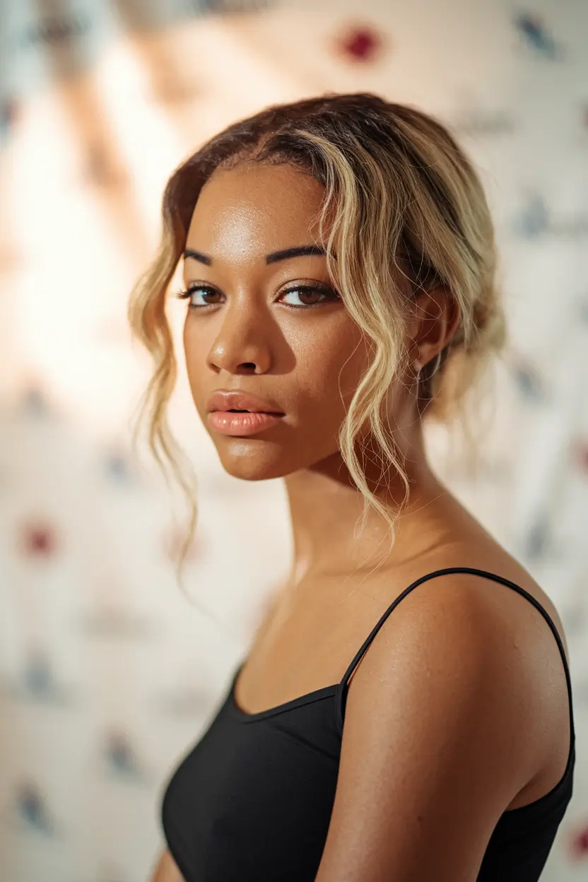fall hair color for brown skin 2025 tousled soft bun