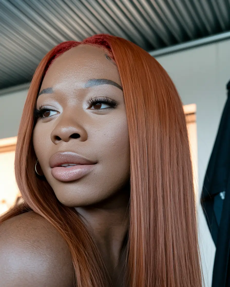 fall hair color for brown skin 2025 copper auburn long