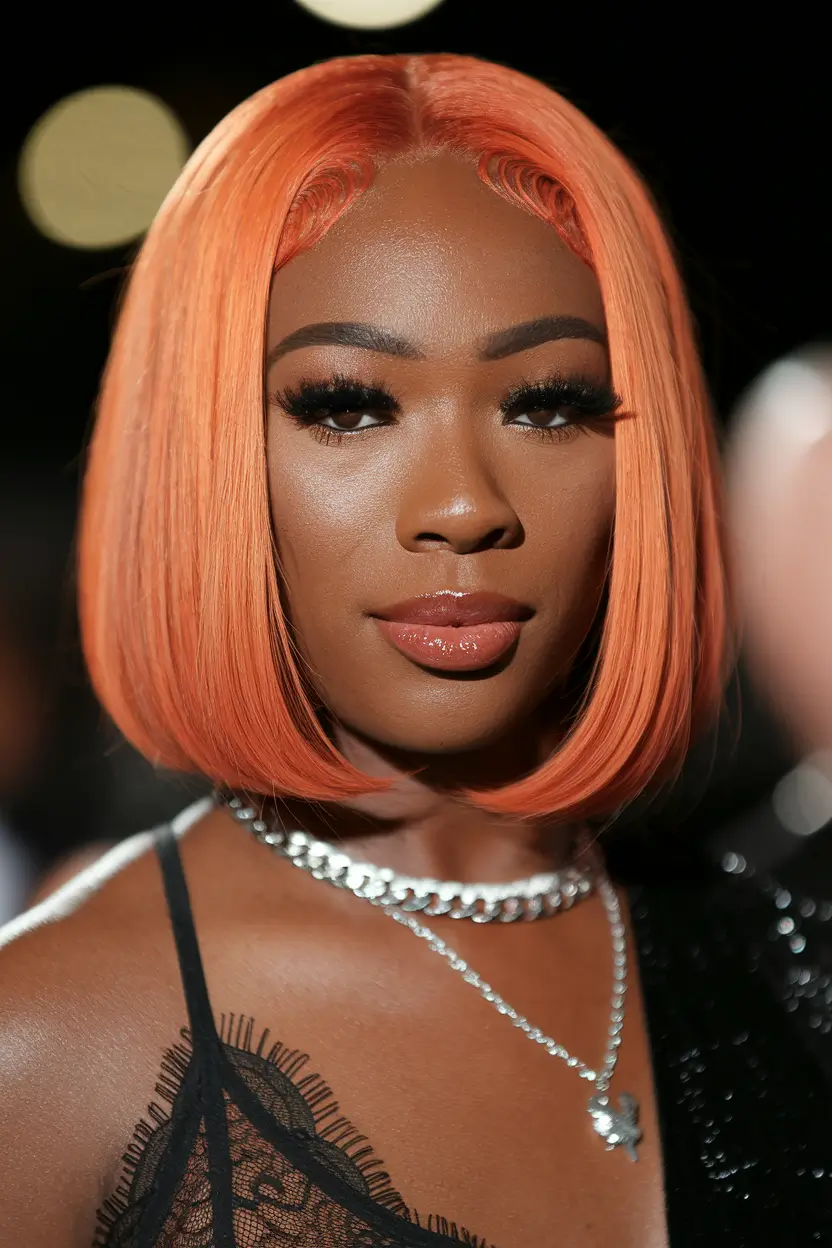 hair color ideas for deep skin+Electric Tangerine with Glassy Shine