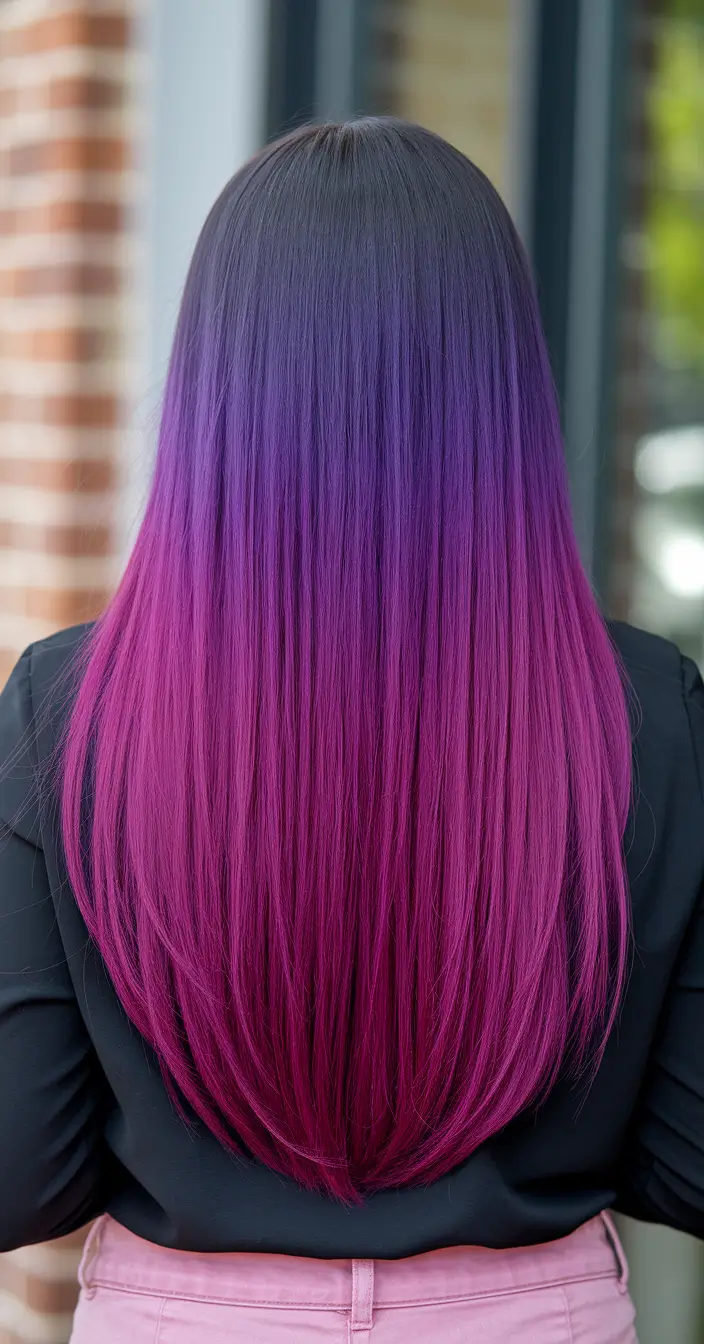 hair color ideas for deep skin+Split Ombre of Violet and Magenta
