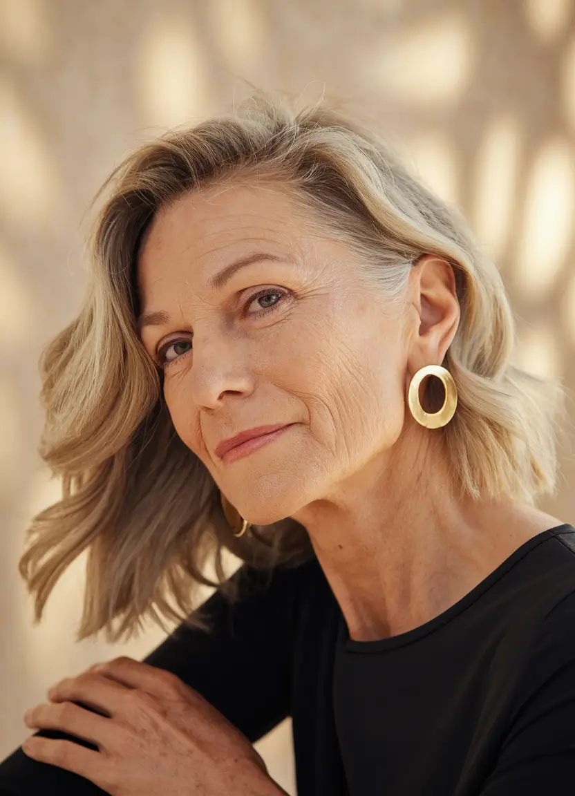 Fall hairstyles for women over 40 Layered Ash Blonde with Side Sweep