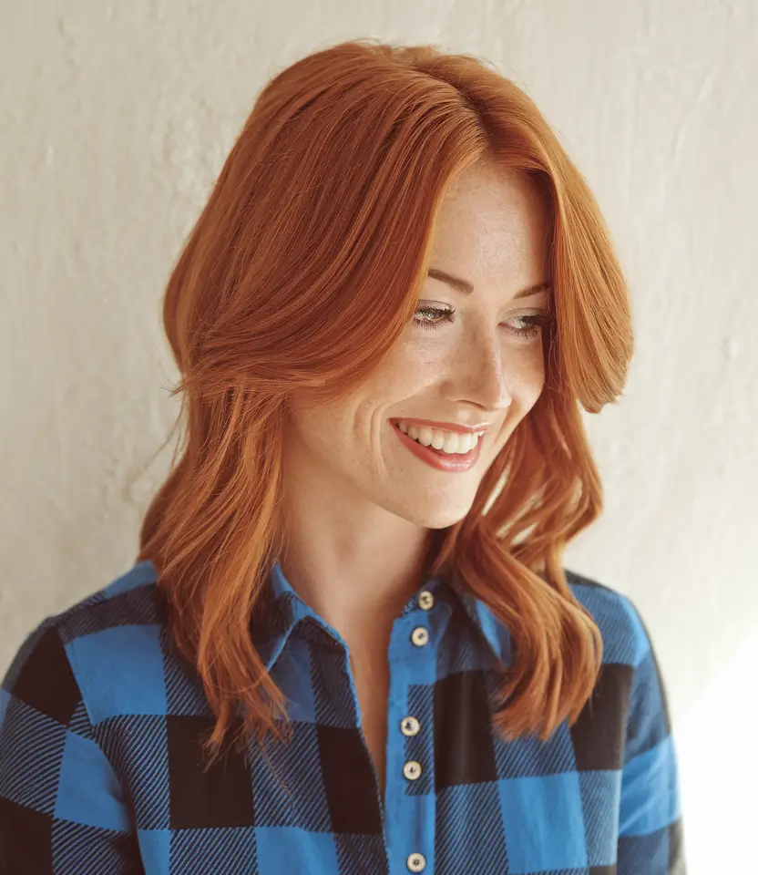 Fall hairstyles for women over 40 Pumpkin Spice Layers with Middle Part