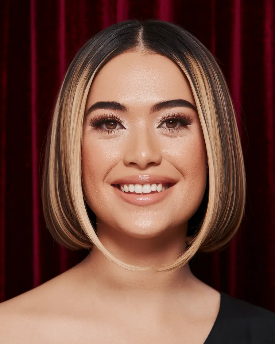 Fall hairstyles for women over 40 Glossy Short Bob with Chunky Highlights