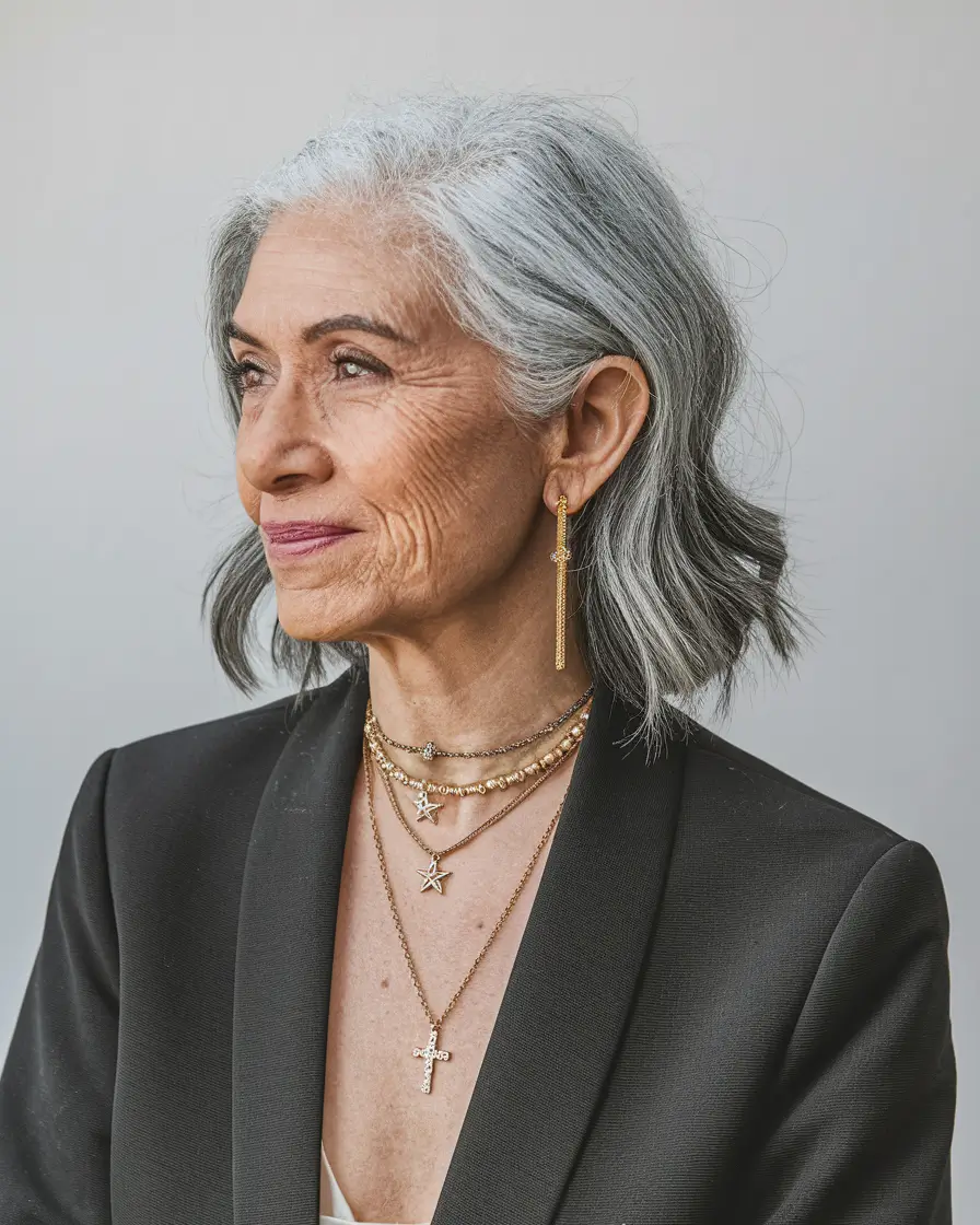 Fall hairstyles for women over 60 ideas 2025 - Mid-Length Silver Waves with Effortless Volume