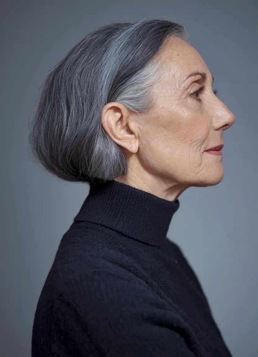 Fall hairstyles for women over 60 ideas 2025 - Perfectly Rounded Sleek Bob