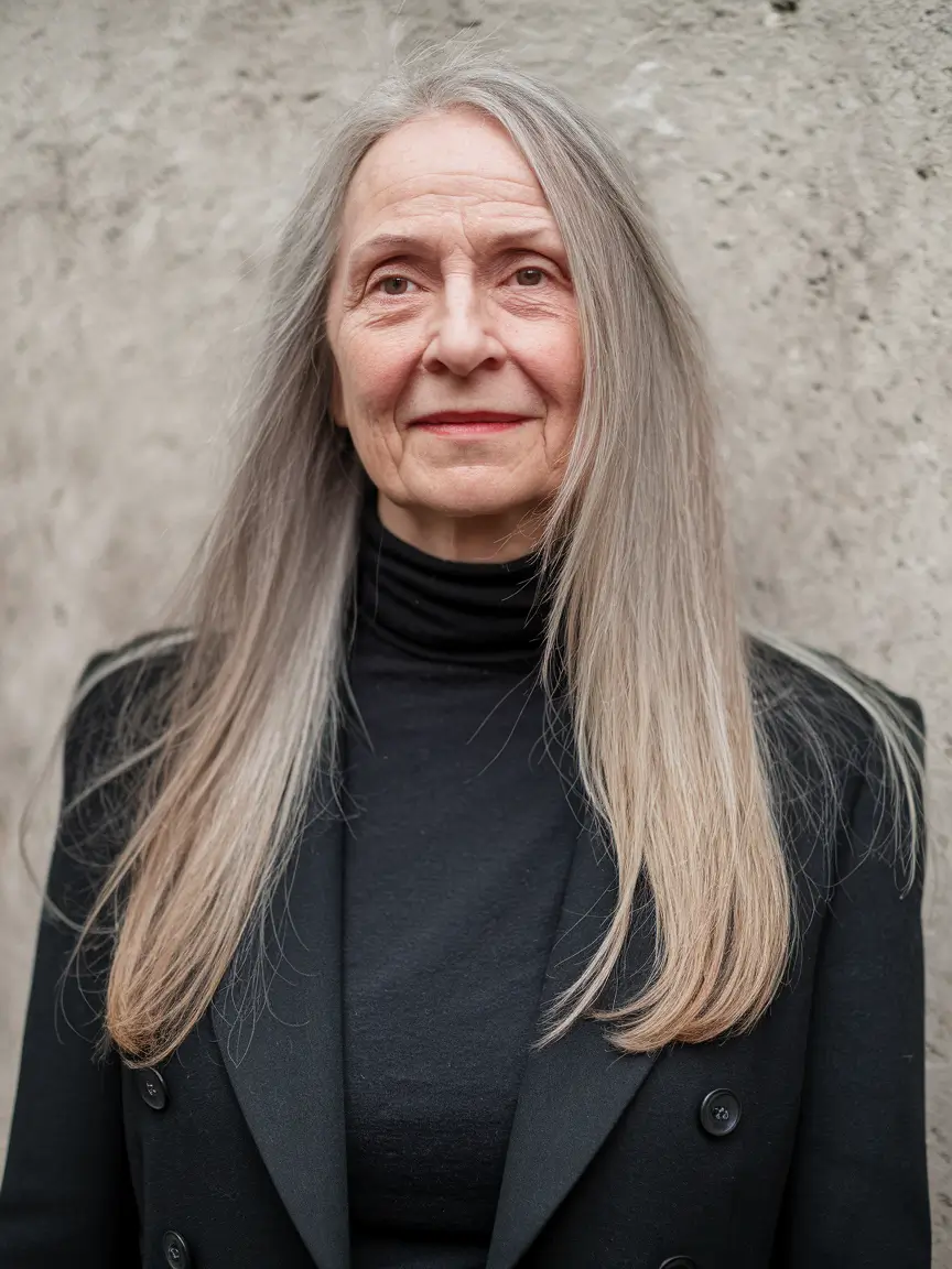 Fall hairstyles for women over 60 ideas 2025 - Long and Sleek with a Straight Center Part