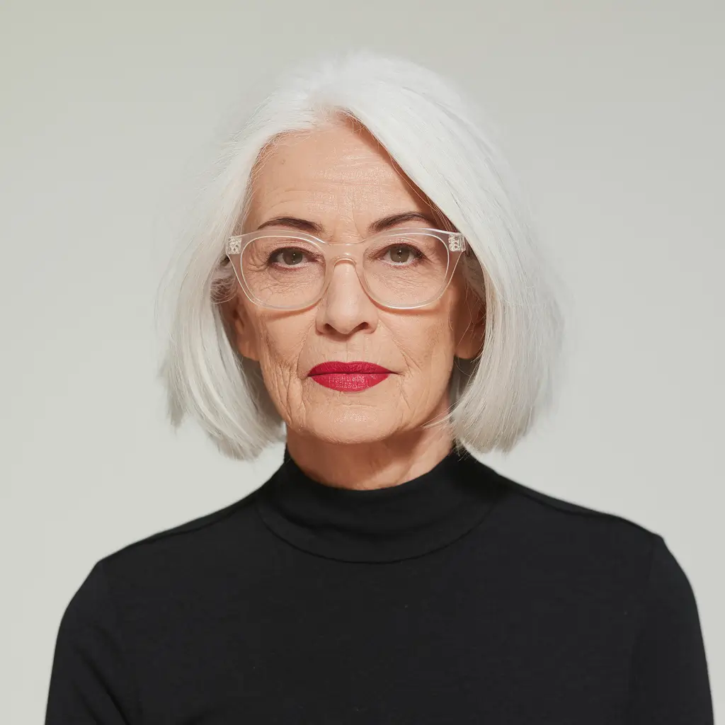 Fall hairstyles for women over 60 ideas 2025 Chic Mid-Length Blunt Bob with Glasses
