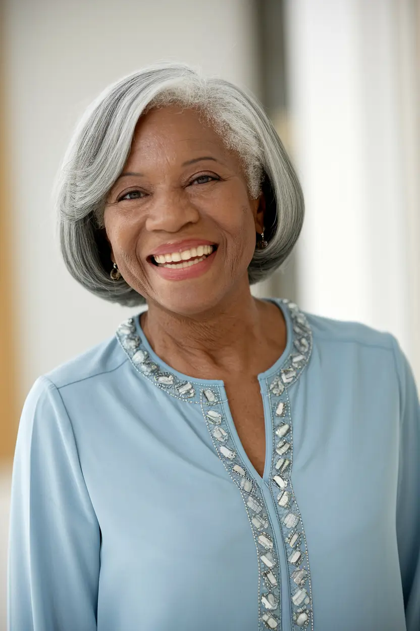 Fall hairstyles for women over 60 ideas 2025 - Polished Side-Parted Bob with Dimensional Grey