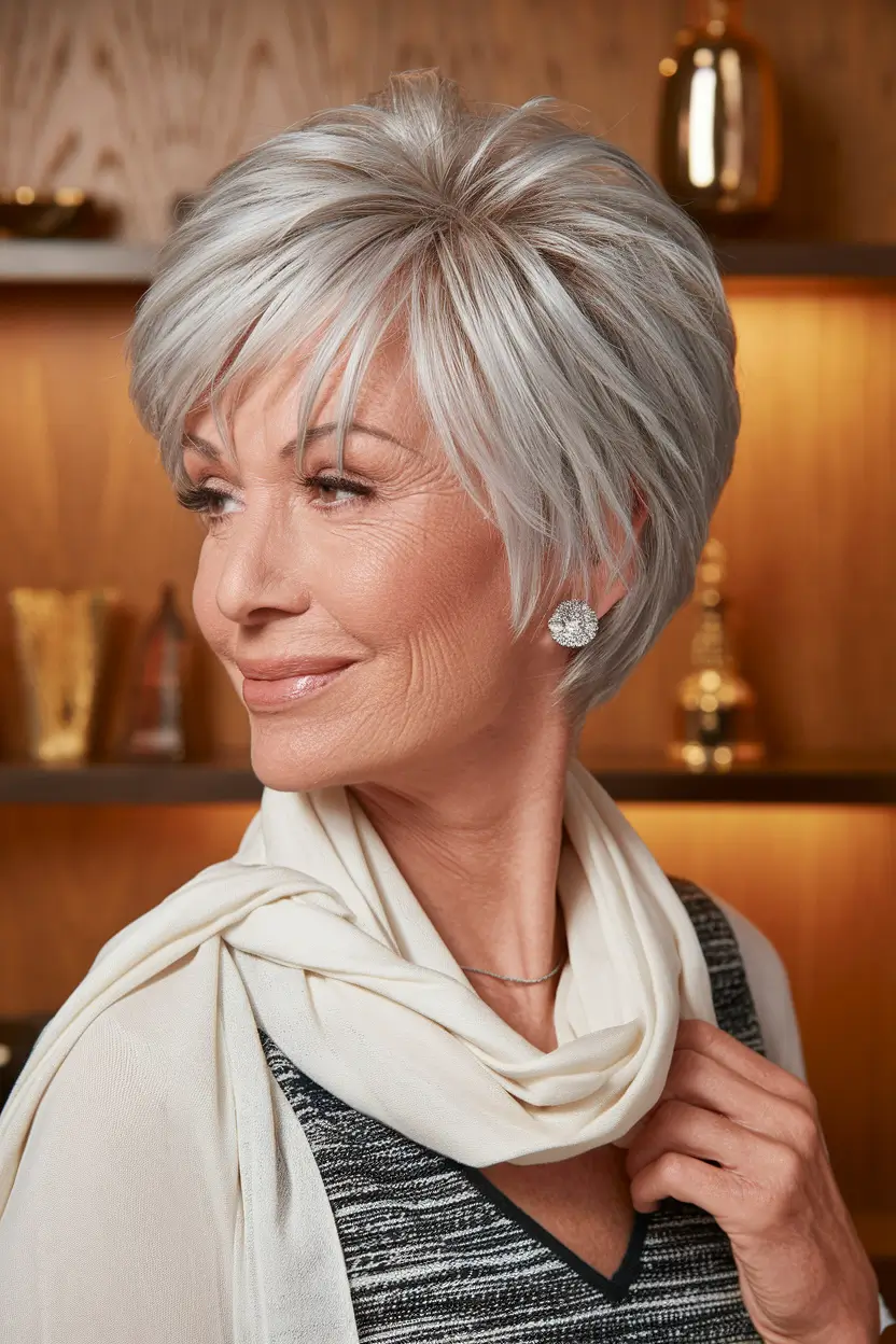Fall hairstyles for women over 60 ideas 2025 - Short Choppy Layers for Volume and Movement