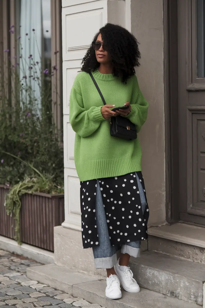 fall outfits for black women 2025 Bright Knits & Polka Dot Play