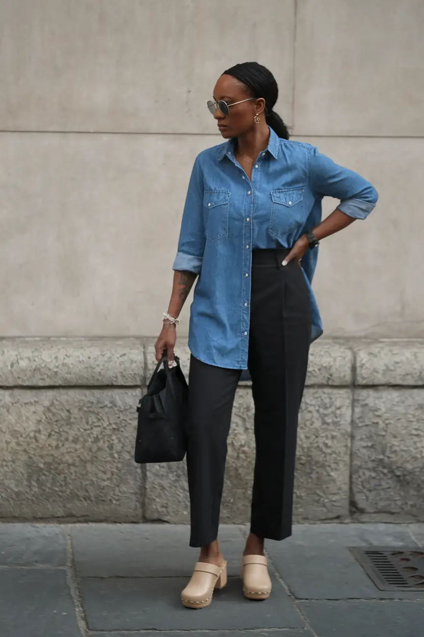 fall outfits for black women 2025 Two-Tone Cool Meets Denim Sharpness