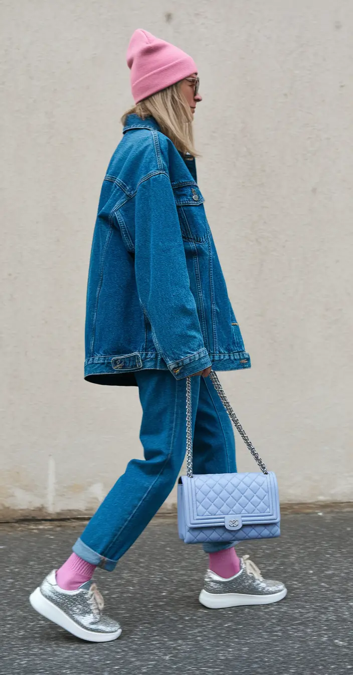 fall outfits with jeans 2025 All-Denim Vibes with Pastel Punch