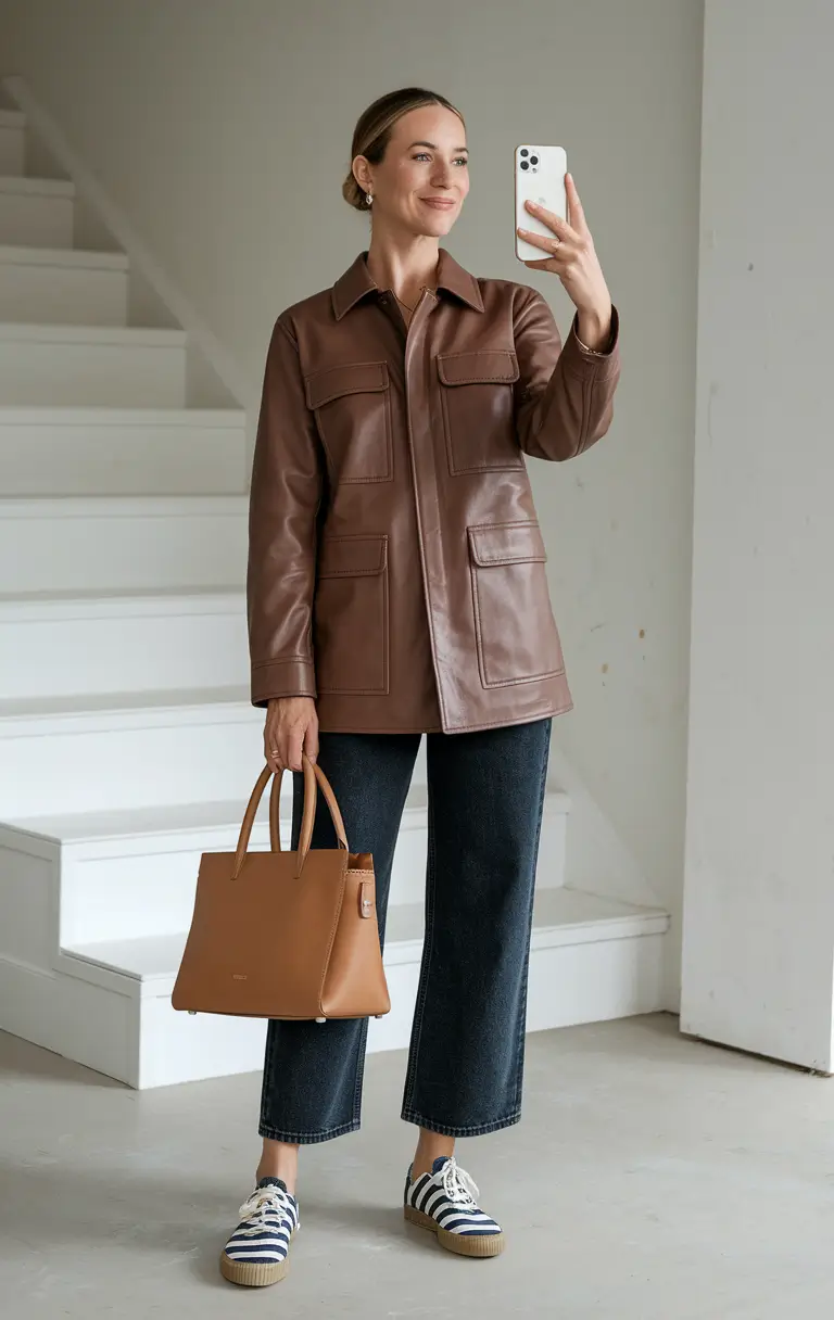 fall outfits with jeans 2025 Tailored Leather and Parisian Comfort