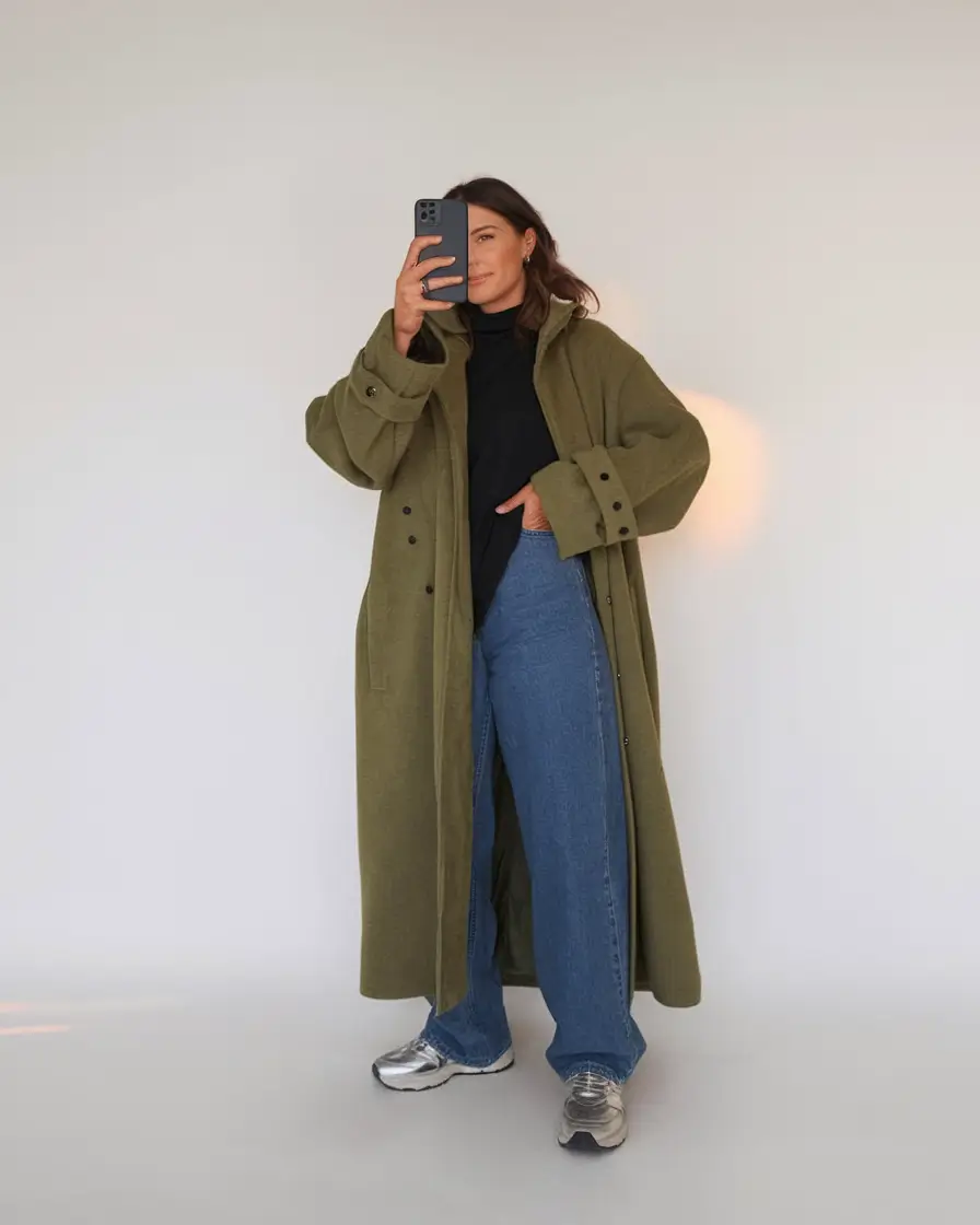 fall outfits with jeans 2025 Olive Tones and Oversized Drama