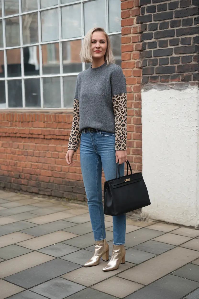 fall outfits with jeans 2025 Chic Neutrals and Leopard Contrast