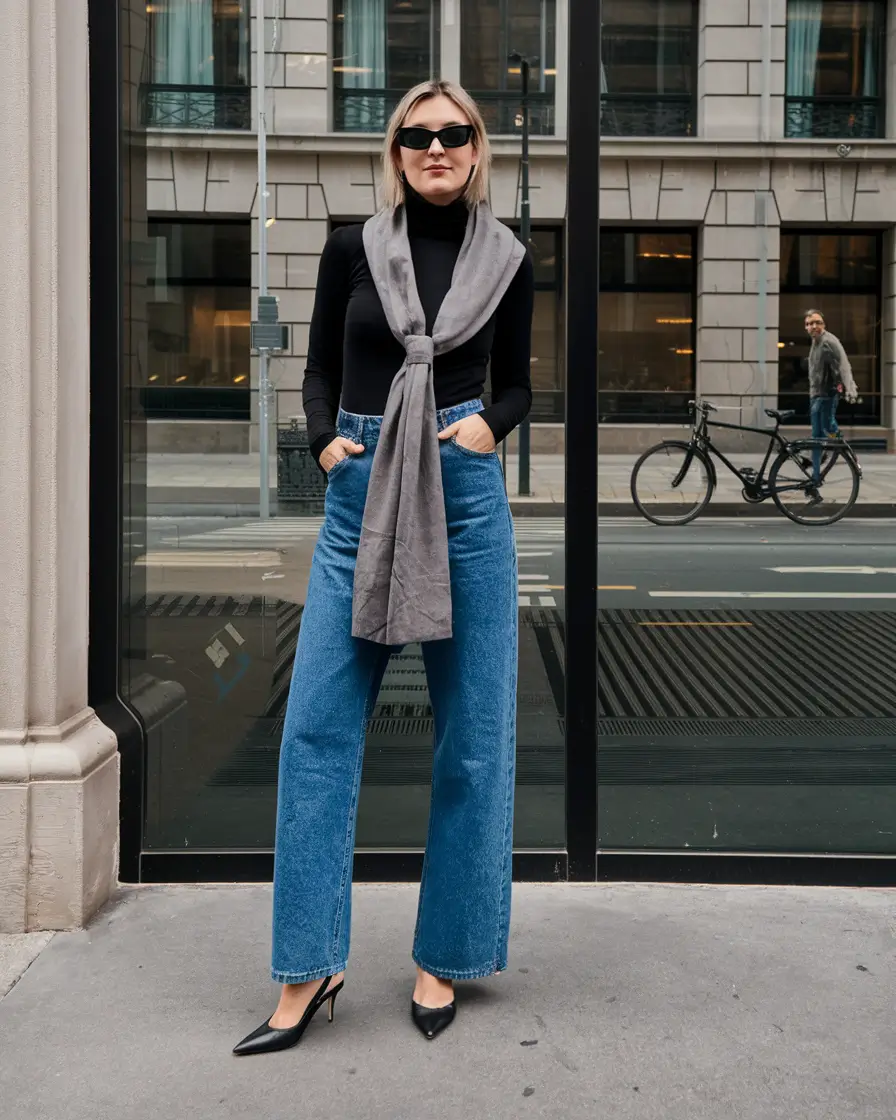 fall outfits with jeans 2025 Minimalist Monochrome With a Dash of Power