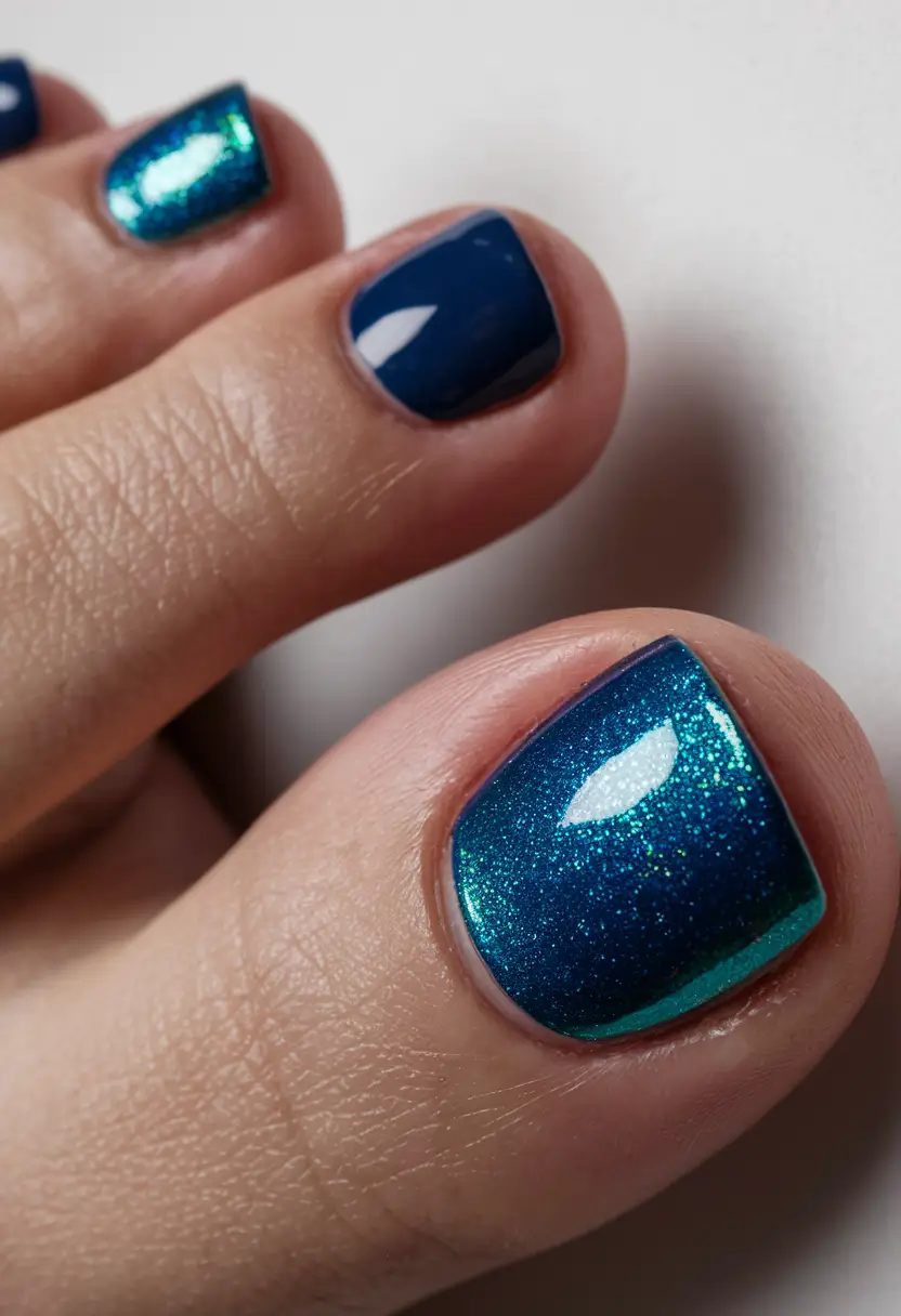 september toe nails color 2025+Deep Sea Sparkle
