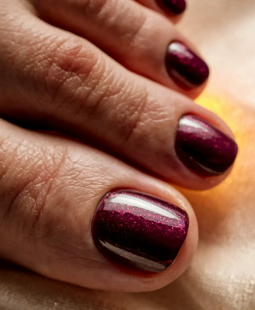 september toe nails color 2025+Glittery Garnet Glow