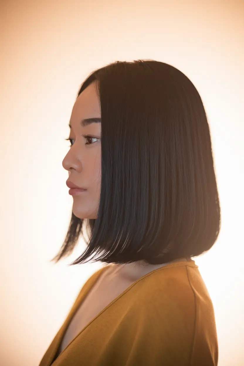 fall hair color trends for brunettes+Glossy Midnight Bob with Minimalist Precision