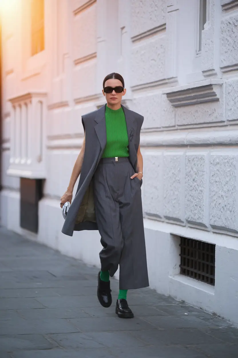 early fall outfits work+Structured Power Layering with a Pop of Color