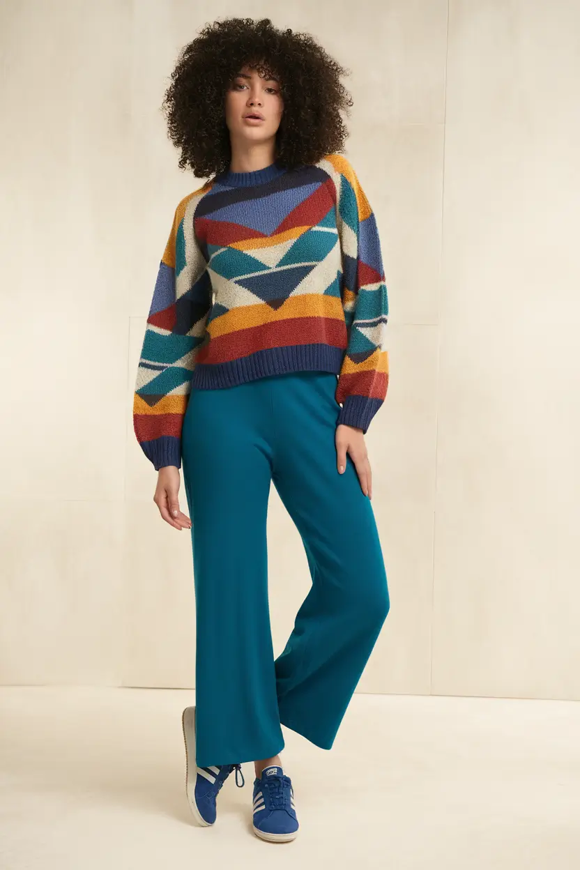 early fall outfits aesthetic+Geometric Colorblocking with Retro Ease