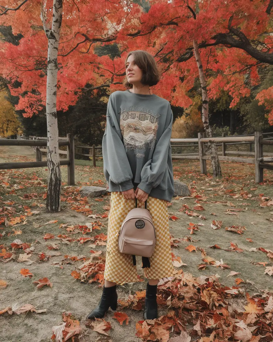 how to dress for early fall 2025 outfits trends+Cozy Clash: When Vintage Graphics Meet Modern Prints