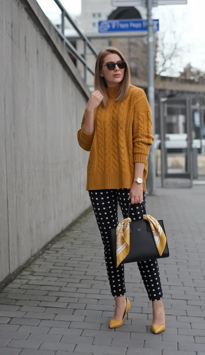 how to dress for early fall 2025 outfits trends+Mustard Tones and Modern Polka Dot Power