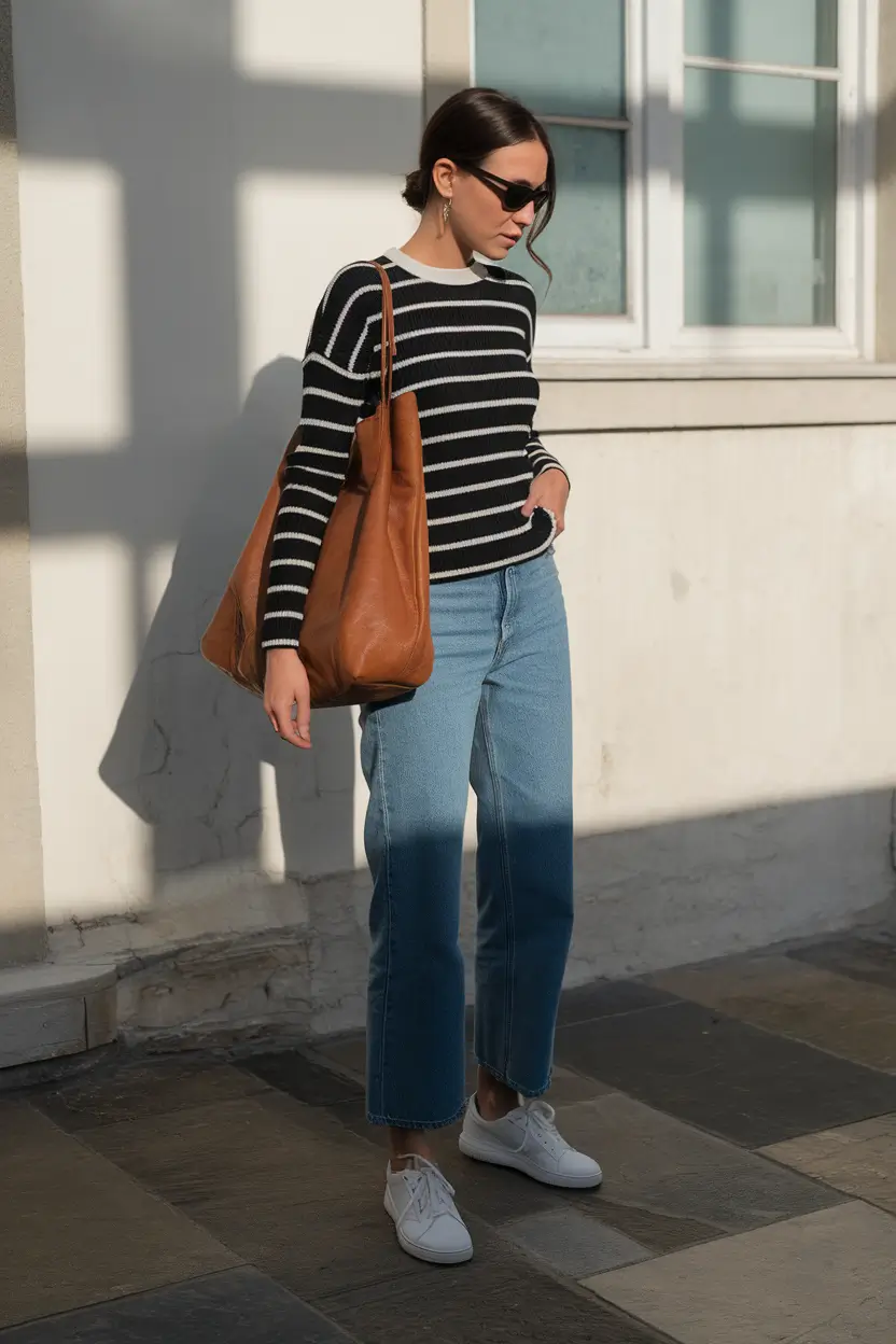 how to dress for early fall 2025 outfits trends+Striped Sweater Simplicity with a City Spin