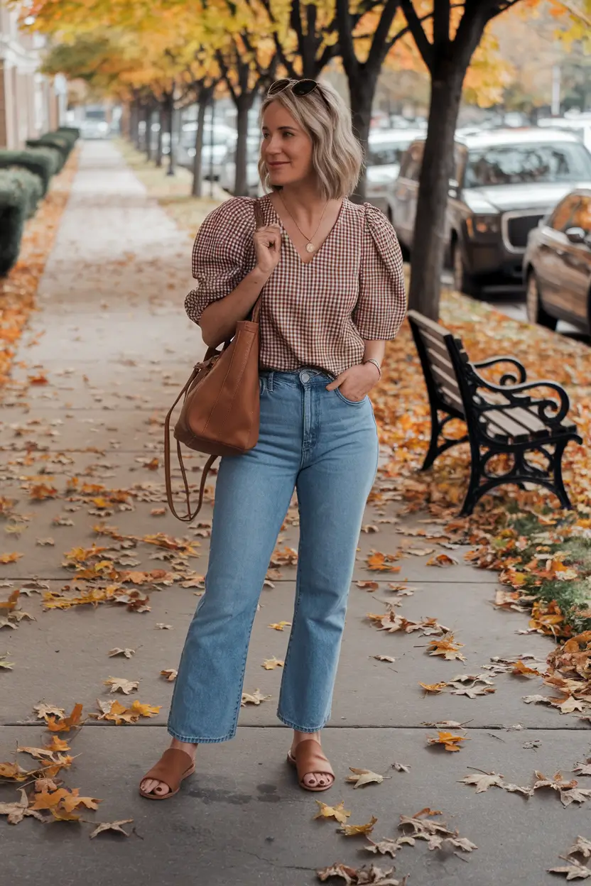 early fall outfits late summer aesthetic+Retro Romance with Puff Sleeves and Light Denim