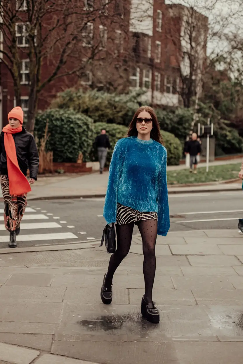 early fall outfits 2025+Electric Blue and Animal Print Drama