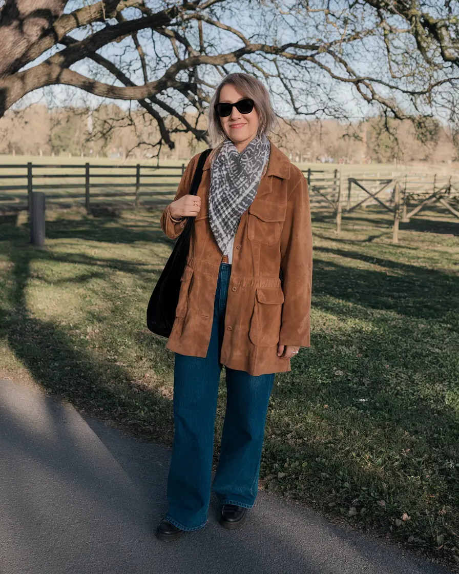layering fall outfits 2025 Layered Suede and Denim for Golden Hour Walks