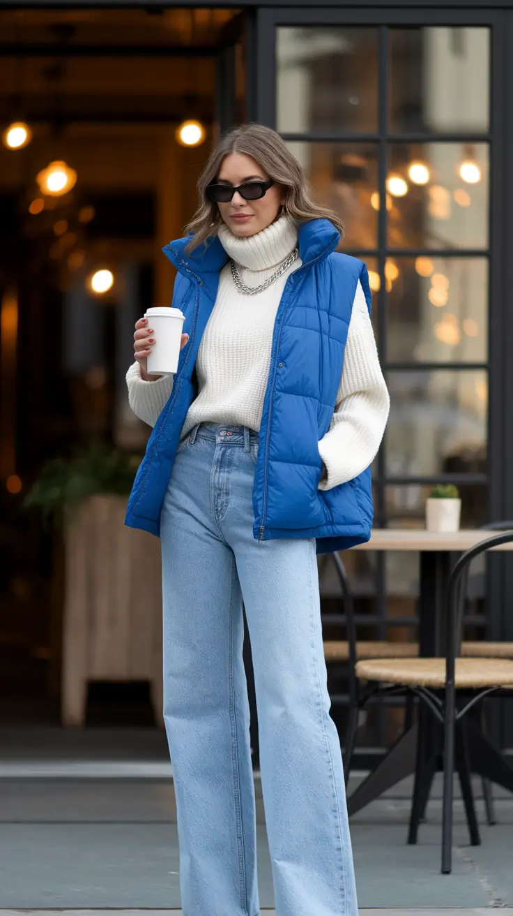 layering fall outfits 2025 Coffee-Run Glam with a Pop of Puff