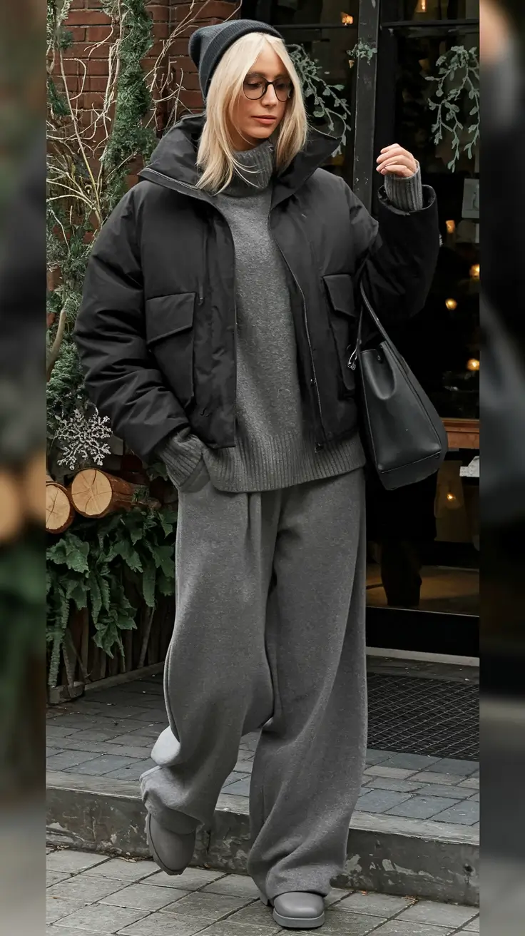 layering fall outfits women Monochrome and Oversized Done Right