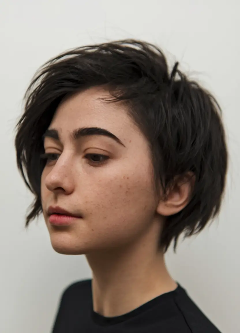 pixie haircut for fall Airy Raven Pixie with Asymmetrical Fringe